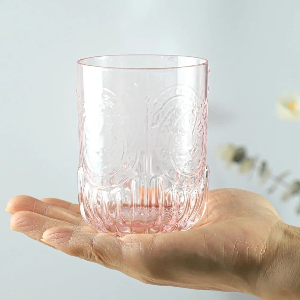 Embossed Bedside Water Carafe Glass Set  Pink